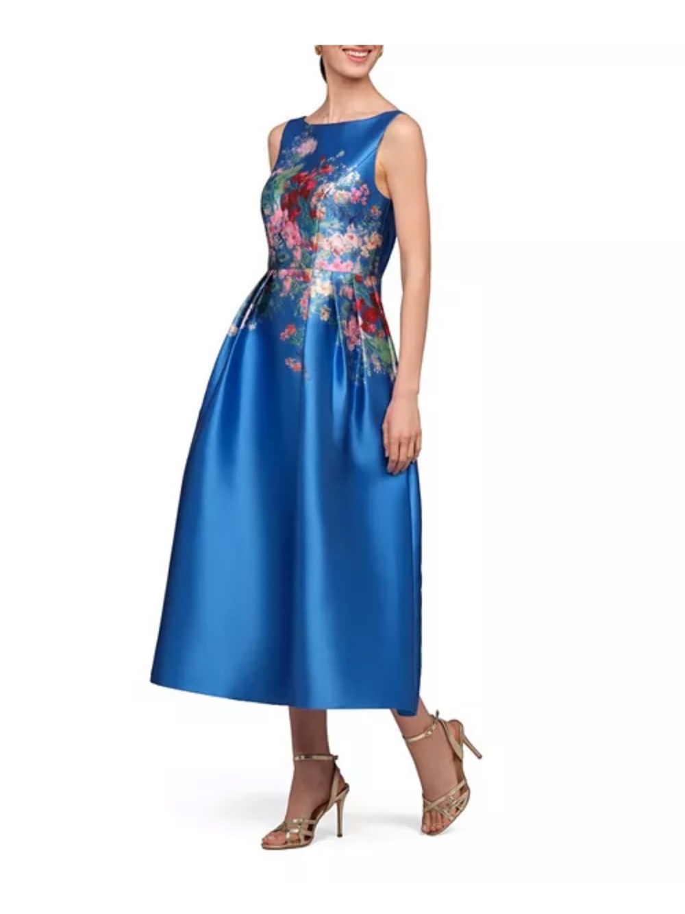 Kay Unger besutiful cobalt Blue Floral Midi Dress